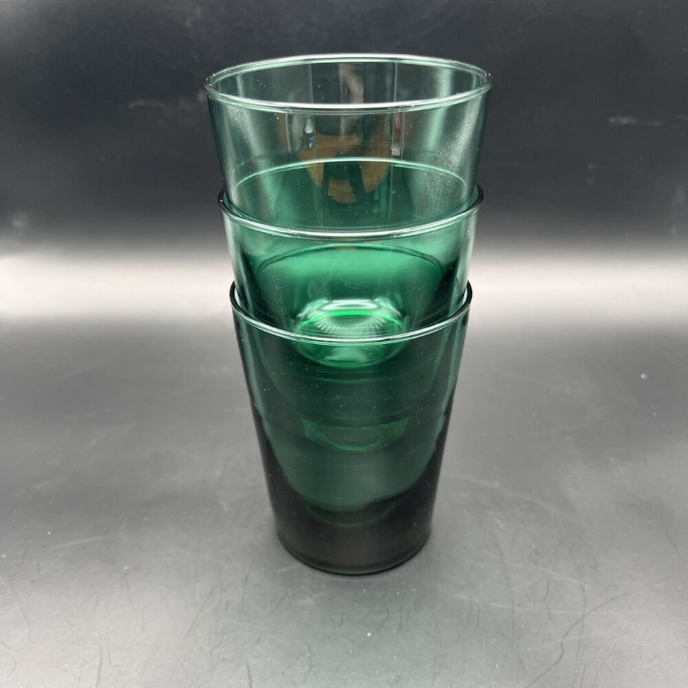 Libbey Juniper Green Glass Tumblers Set of 3 Heavy Glasses VTG Stackable - Picture 12 of 12